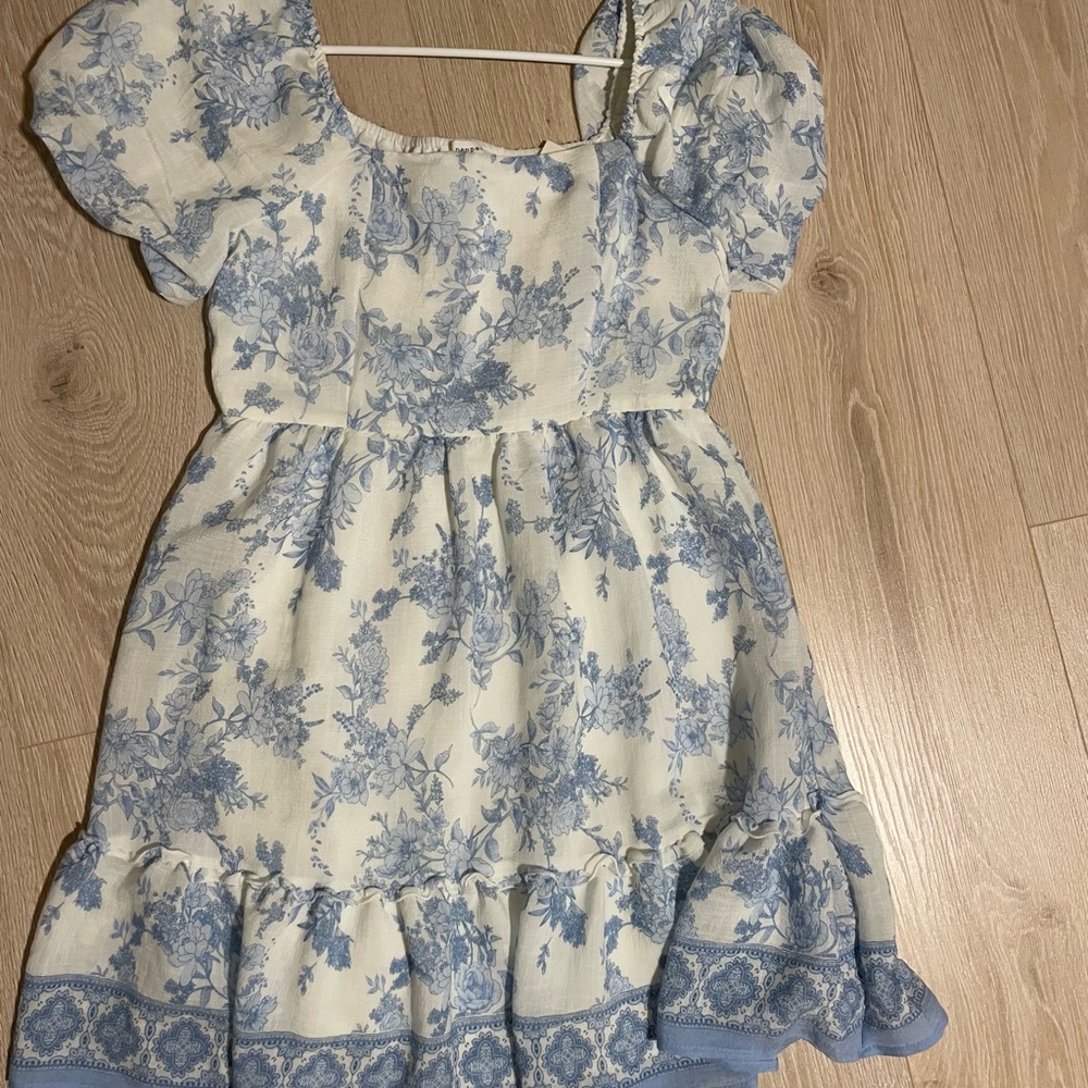 Blu Pepper Cream Dress with Blue Floral Print